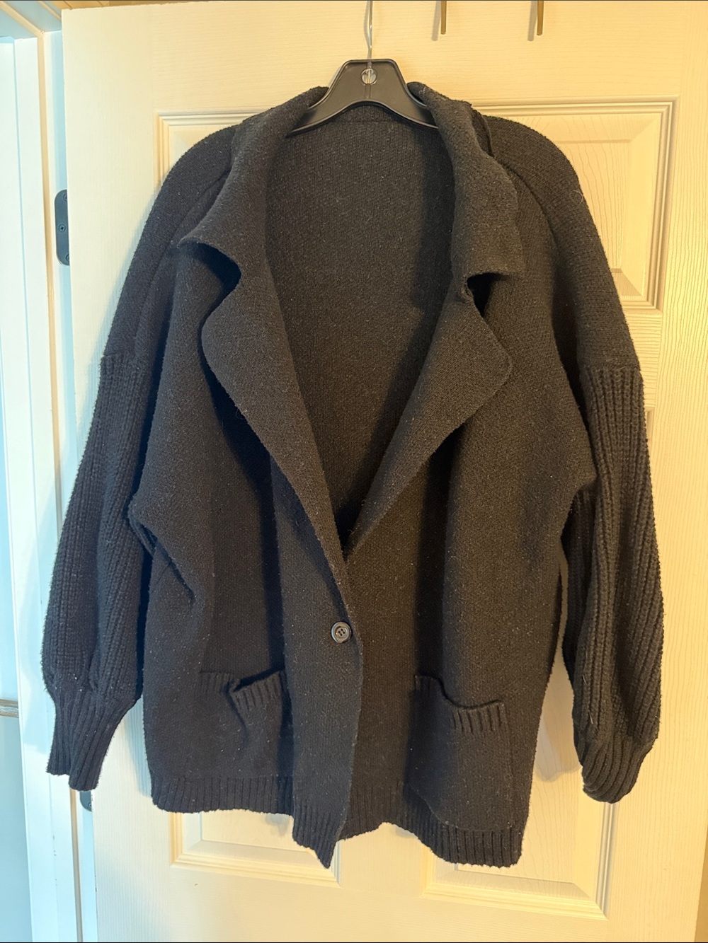SHEIN Black Knit Open-Front Cardigan Sweater